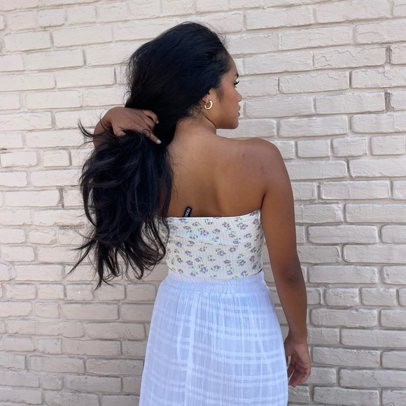 H&M cream floral tube top crop top sz s - Picture 4 of 6